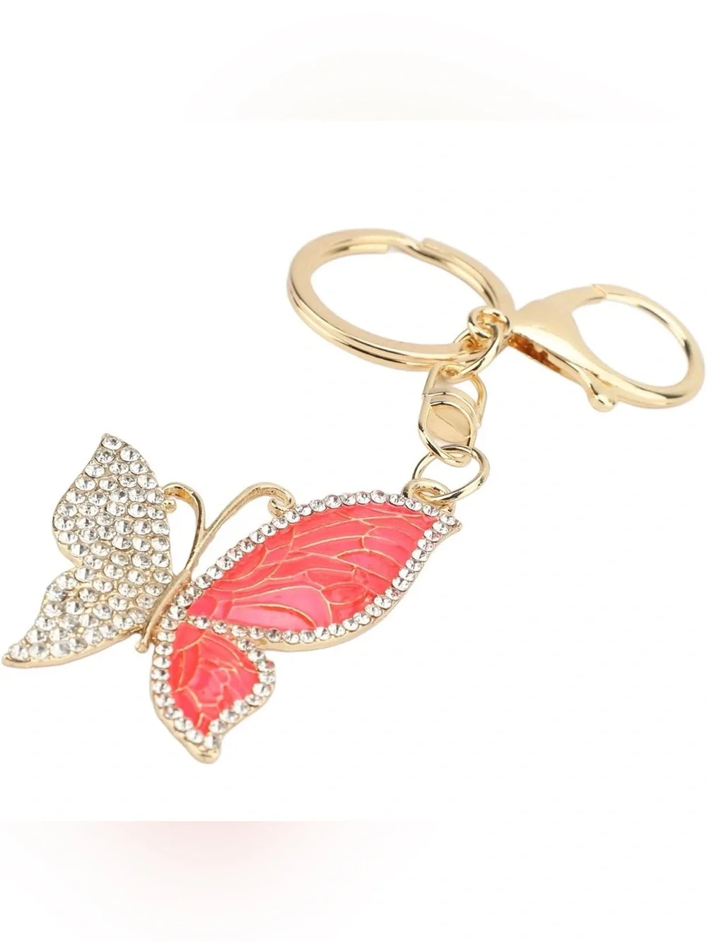 NEW Gold Butterfly Keychain with Pink Enamel Wings